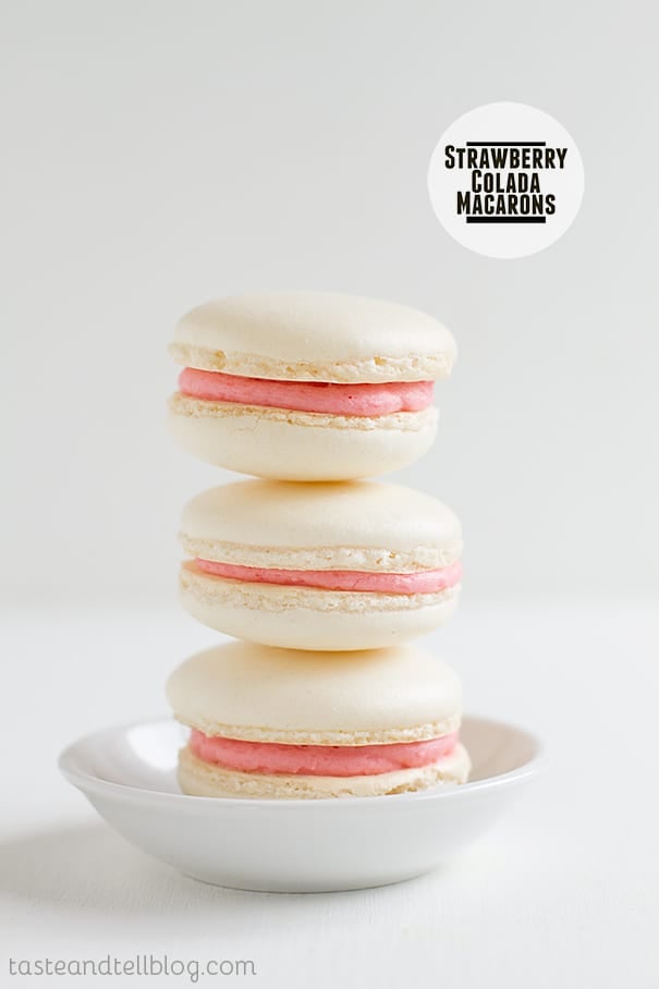 Strawberry Colada Macarons on Taste and Tell