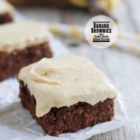 Banana Brownies with Peanut Butter Banana Frosting - Moist, chocolate, banana infused brownies are topped with a peanut butter and banana frosting for a rich and delicious dessert.
