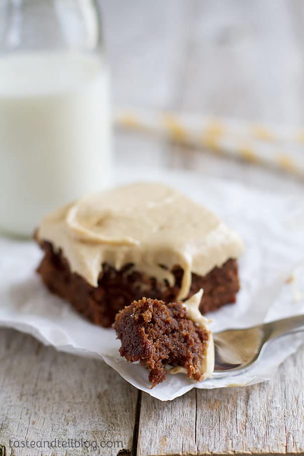 Banana Brownies with Peanut Butter Banana Frosting - Moist, chocolate, banana infused brownies are topped with a peanut butter and banana frosting for a rich and delicious dessert.