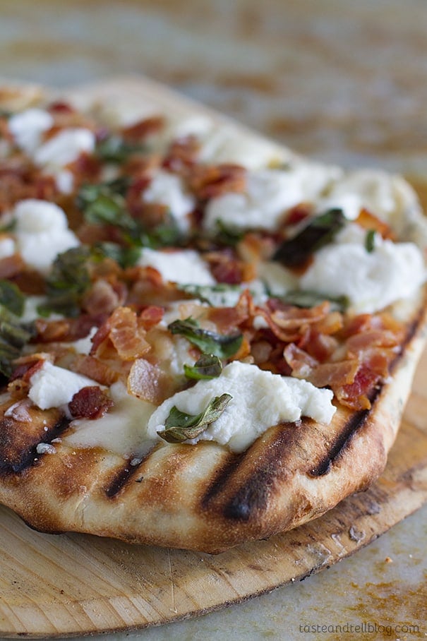 Grilled White Pizza Recipe with Bacon and Basil