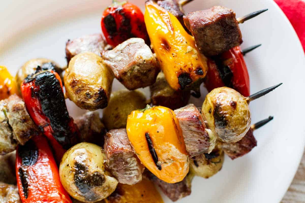 Steak and Potato Kabobs that are charred