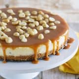 White Chocolate Cheesecake with Macadamia Nuts and Caramel
