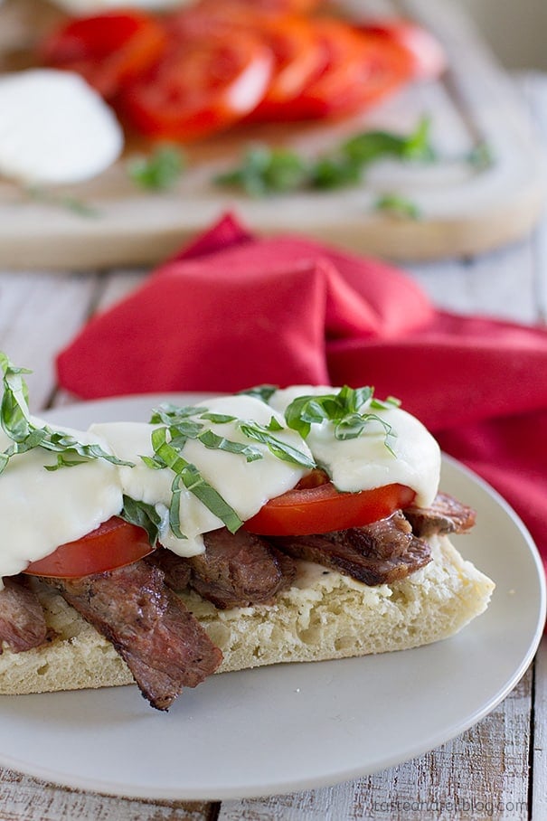 Open Face Caprese Steak Sandwich