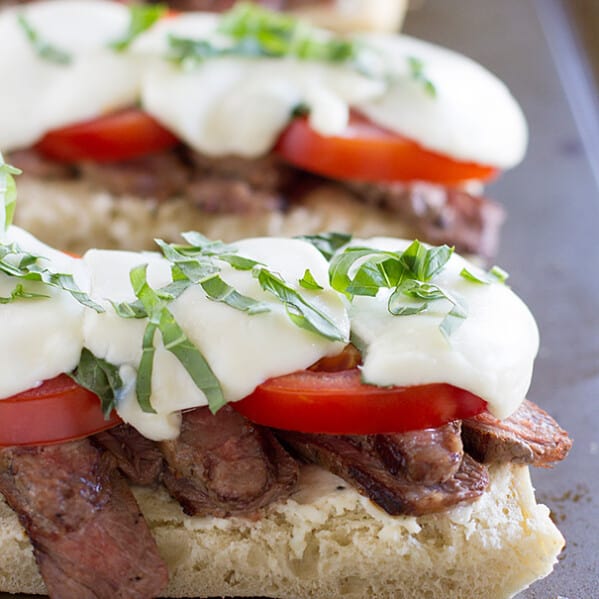 Delicious Summer Open Face Caprese Steak Sandwich