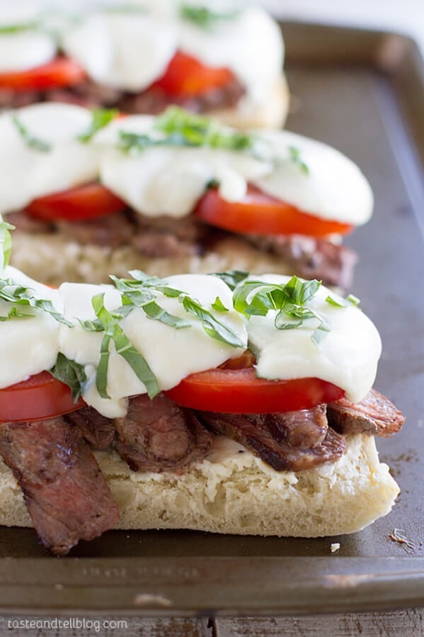 Delicious Summer Open Face Caprese Steak Sandwich