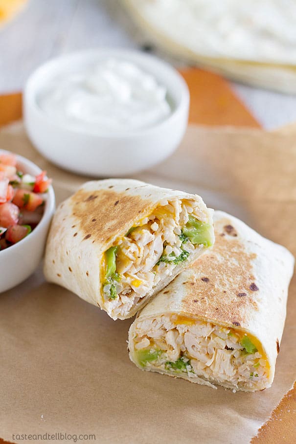 In a rush? These grilled burritos filled with chicken and broccoli are done in a flash and are family friendly!