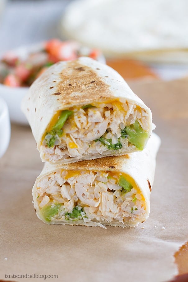 Chicken and Broccoli Grilled Burritos Taste and Tell