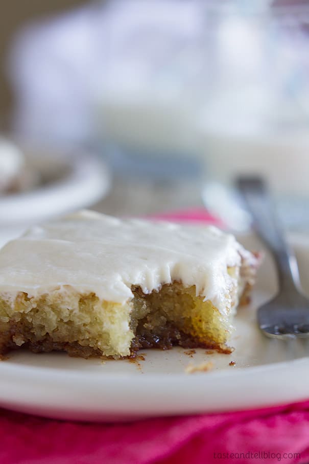 Filled with cinnamon, spice and everything nice, this Cinnamon Roll Sheet Cake is super tender and moist and addictive!