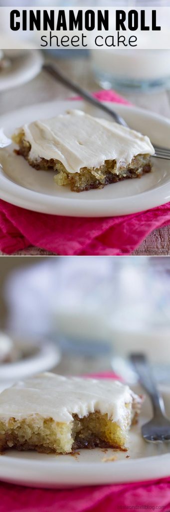 Filled with cinnamon, spice and everything nice, this Cinnamon Roll Sheet Cake is super tender and moist and addictive!