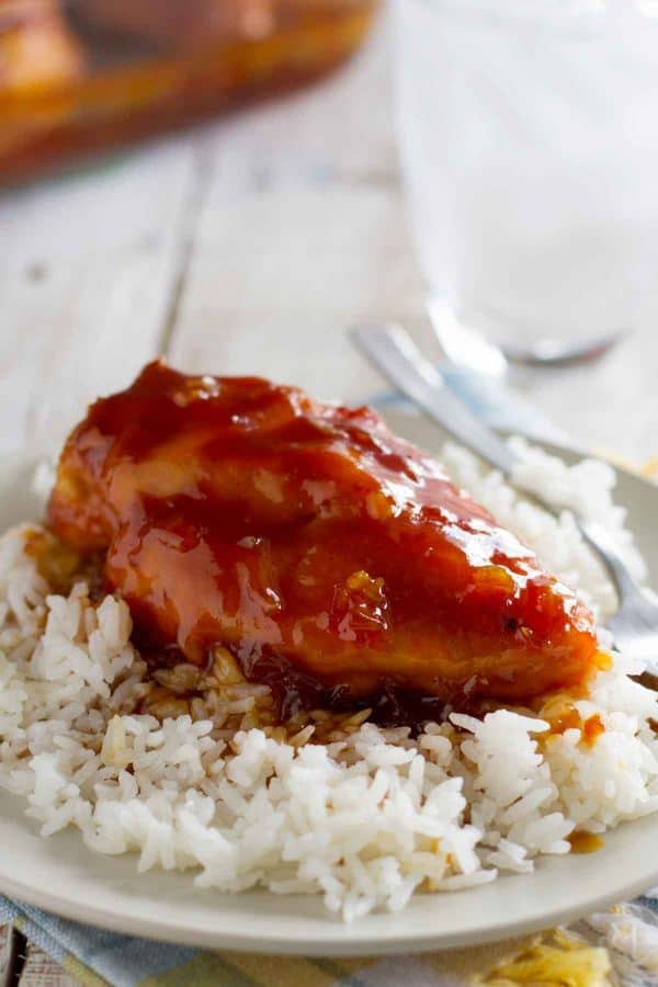 This Candied Chicken is sure to be a family favorite - chicken breasts are cooked in a sweet and tangy sauce that leaves the kids begging for more!