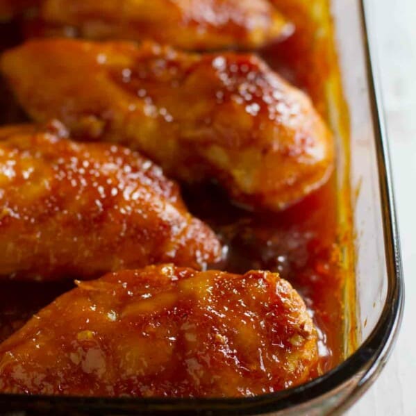 This Candied Chicken is sure to be a family favorite - chicken breasts are cooked in a sweet and tangy sauce that leaves the kids begging for more!