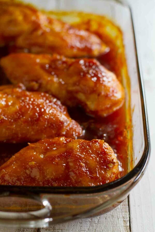Candied Chicken in a baking dish.