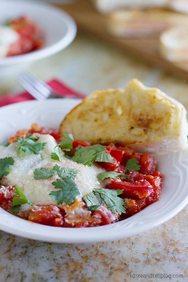 Eggs in Purgatory - Eggs are poached in a spicy tomato sauce in these Eggs in Purgatory – great for breakfast, brunch or dinner. Also known as Shakshuka.