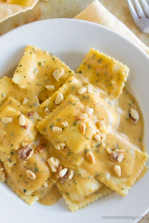 Creamy Goat's Cheese and Pumpkin Ravioli with Nutty Crunch