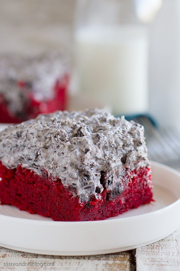 Red Velvet Sheet Cake Recipe with Cookies and Cream Frosting