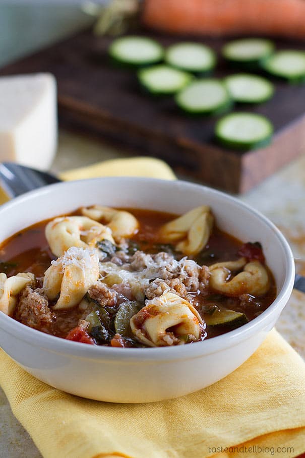 Hearty and filling, this Sausage and Tortellini Soup is the perfect way to warm up on cool nights.