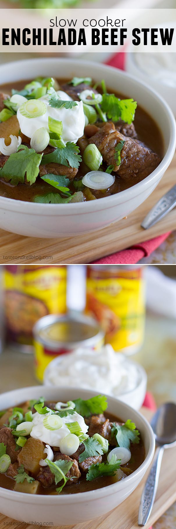 Slow Cooker Enchilada Beef Stew - This Enchilada Beef Stew is made in the slow cooker and has all the flavors of enchiladas in a comforting, hearty stew.