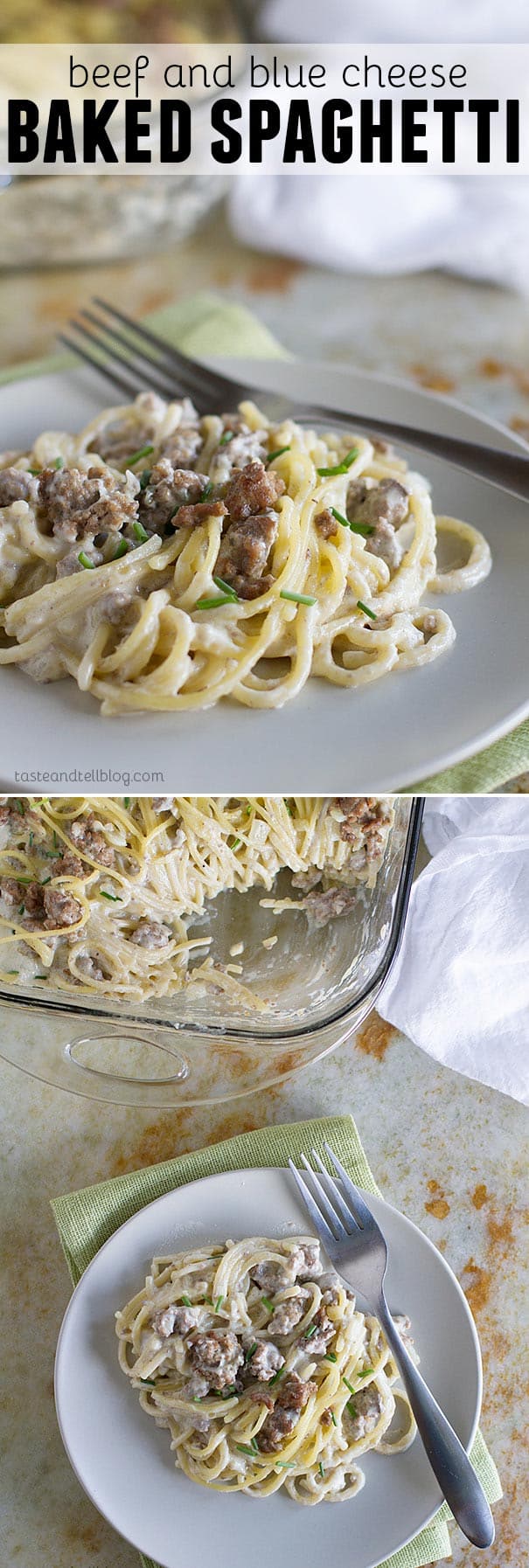 Beef and Blue Cheese Baked Spaghetti - not your typical baked spaghetti, this version is packed with flavor!