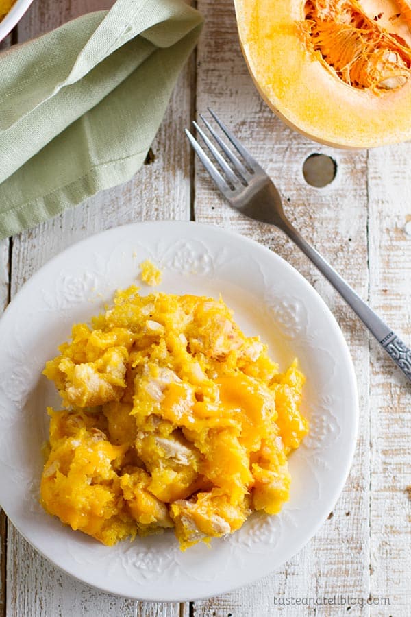 Butternut Squash and Turkey Casserole - a delicious and comforting dinner and a different way to use up turkey leftovers!