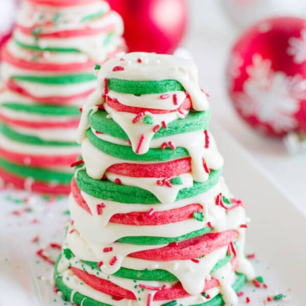 Festive Christmas Tree Sugar Cookie Stacks - a fun way to turn sugar cookies into an edible centerpiece or gift!