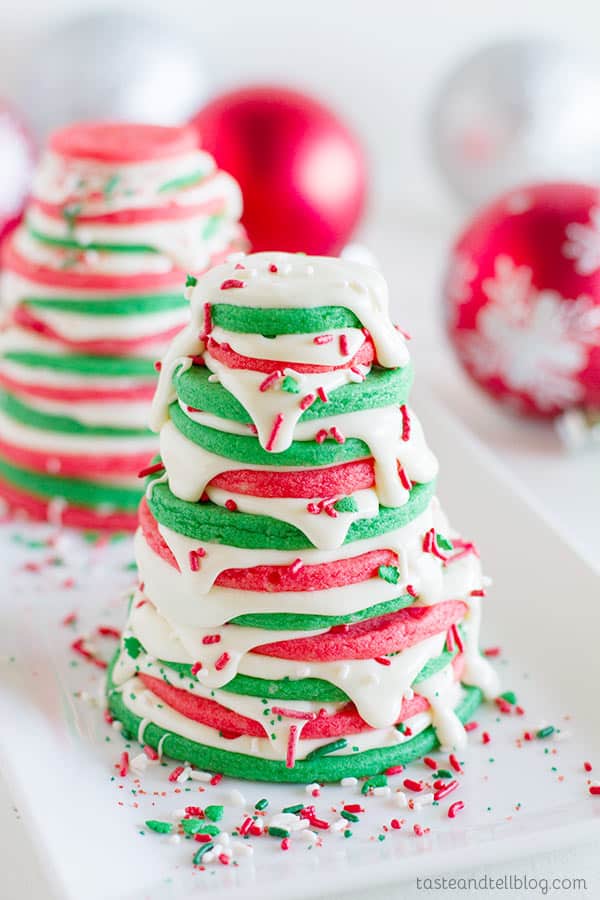 Festive Christmas Tree Sugar Cookie Stacks - a fun way to turn sugar cookies into an edible centerpiece or gift!