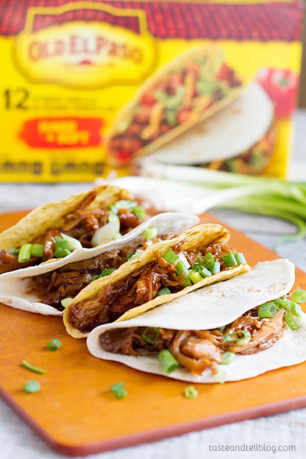 Honey Garlic Chicken Tacos - Chicken thighs are slow cooked in a honey, soy and garlic mixture, then shredded for a fun Taco Tuesday.