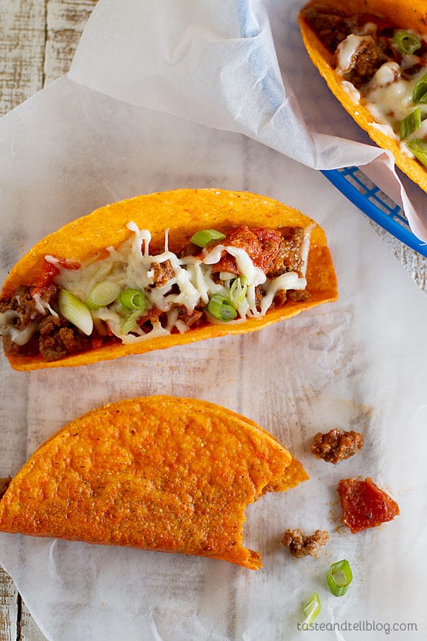 Meat Lovers Pizza Tacos - cheesy tacos stuffed with all of the flavors of Meat Lovers Pizza