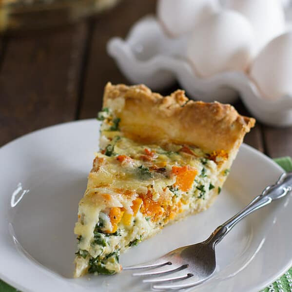 Quiche Recipe with Butternut Squash and Kale - a perfect breakfast or brunch recipe using seasonal ingredients.
