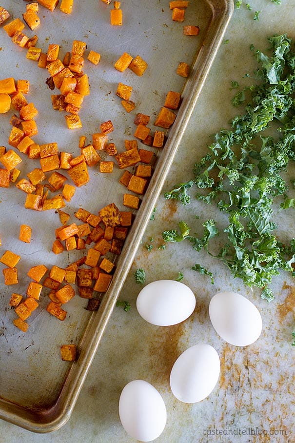 Ingredients in Quiche Recipe with Butternut Squash and Kale