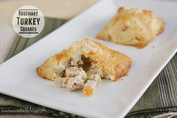 A great way to use up leftover turkey! Turkey and rosemary are bundled in crescent rolls for an easy dinner full of flavor in these Rosemary Turkey Squares.