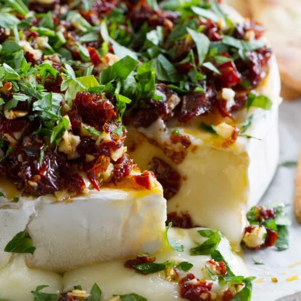 Easy Appetizers - Baked Brie Recipe with Sun-Dried Tomatoes