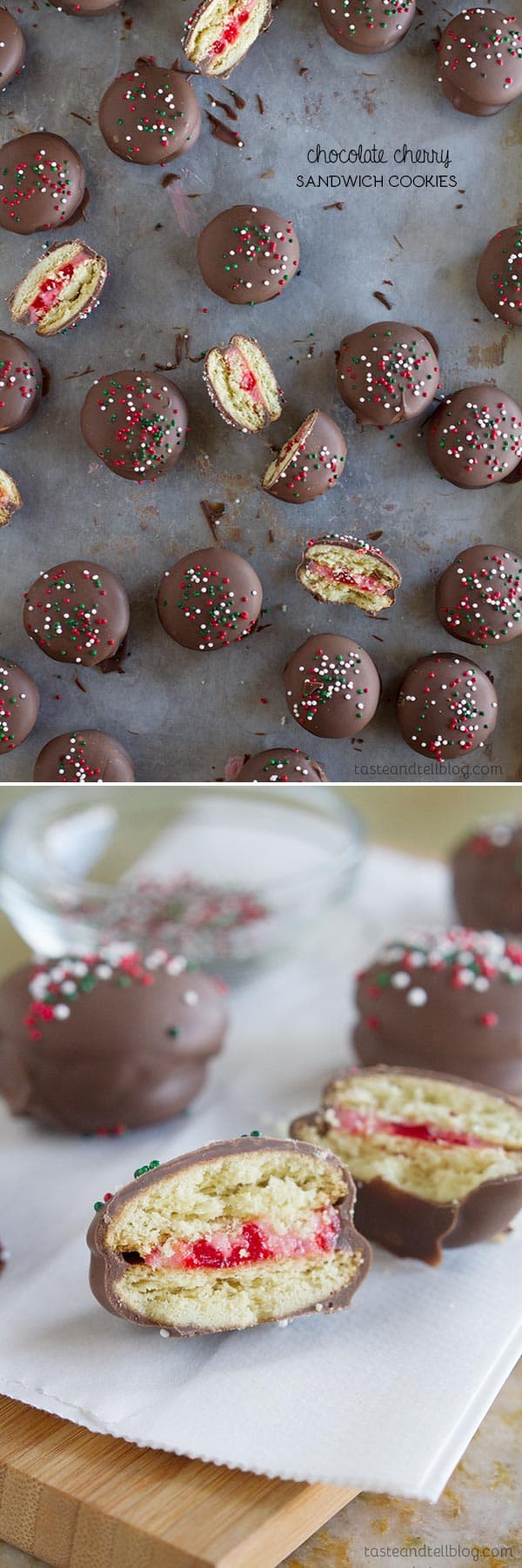 Chocolate Cherry Sandwich Cookies - these no bake cookies are festive and perfect for gift giving.