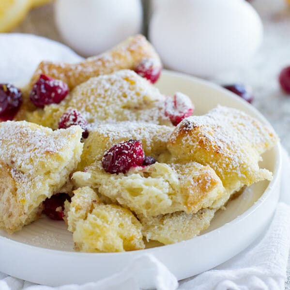 Cranberry Orange Baked French Toast Casserole - this overnight casserole is filled with cranberry and orange flavors.