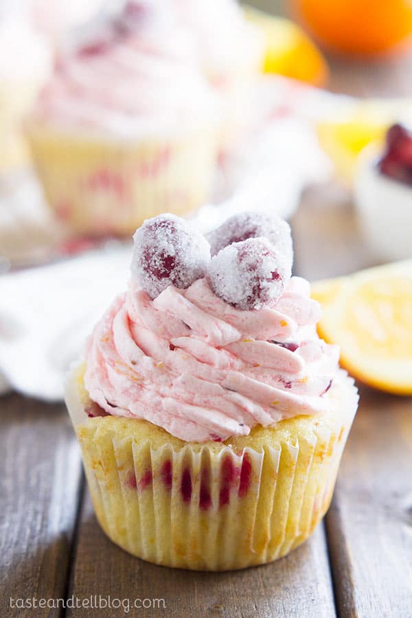 The perfect holiday cupcake! These Cranberry Orange Cupcakes are filled with fresh cranberries and orange zest.