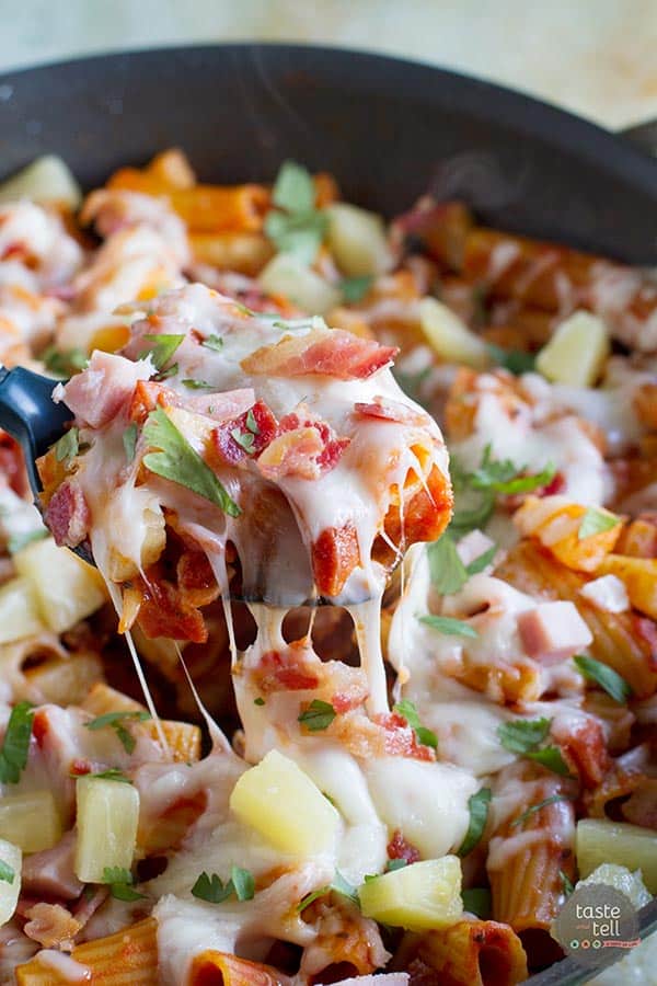 Inspired by our favorite Hawaiian Pizza, this one pan pasta is short on dishes but high on flavor!