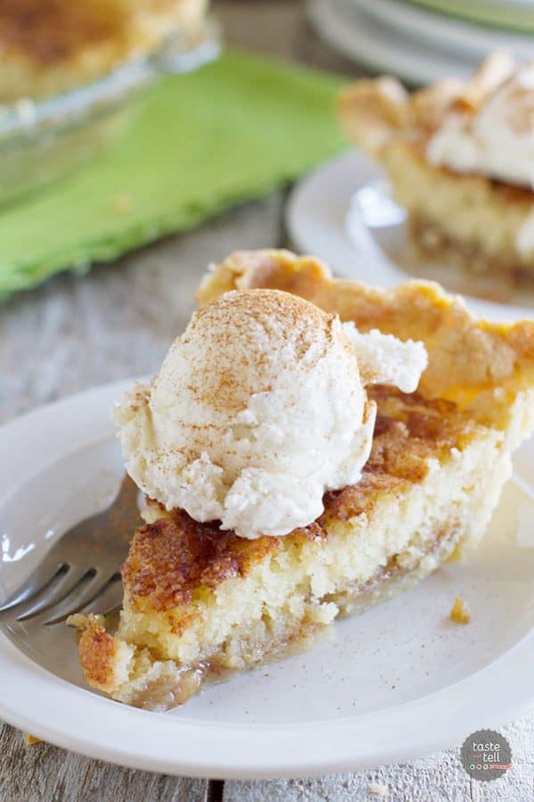 Pie meets snickerdoodle cookie in this addictive Snickerdoodle Pie. A pie crust is topped with a soft snickerdoodle cookie center and a cinnamon caramel sauce. Serve with ice cream for a delicious dessert!