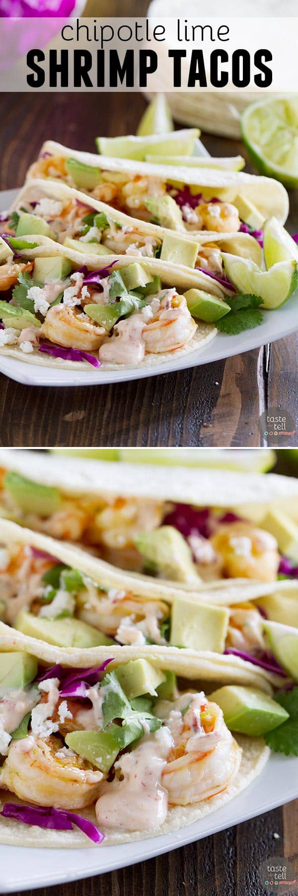 Dinner comes together in a snap with this Chipotle Lime Shrimp Tacos Recipe. There is no excuse to not have a homemade meal on the table when dinner is this easy!