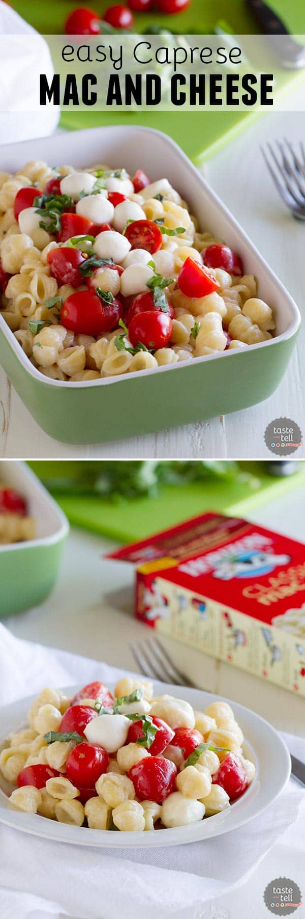 Busy day?  Take it easy with this Easy Caprese Mac and Cheese.  Jazz up your mac and cheese with tomatoes, mozzarella and basil in this Caprese inspired macaroni and cheese.