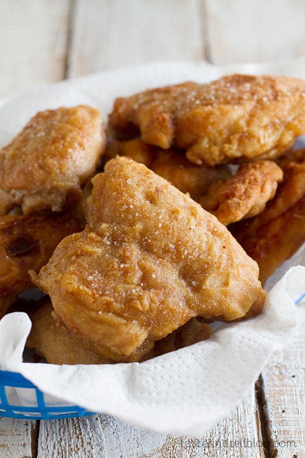 Chicken thighs are coated in a thin powdered peanut butter and flour coating in this Georgia Peanut Fried Chicken that is not your typical fried chicken recipe!