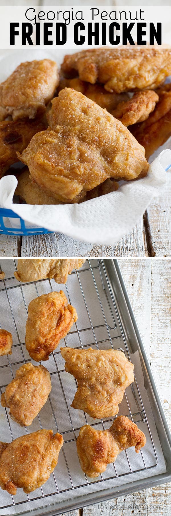 Chicken thighs are coated in a thin powdered peanut butter and flour coating in this Georgia Peanut Fried Chicken that is not your typical fried chicken recipe!