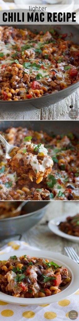 A childhood comfort food - made lighter! This Lighter Chili Mac Recipe takes a favorite from everyone’s childhood and turns it into a delicious dinner.