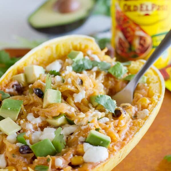 Southwestern Stuffed Spaghetti Squash recipe on tasteandtellblog.com