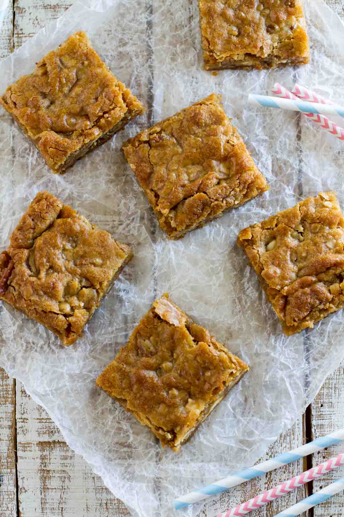 overhead view of sliced blondies