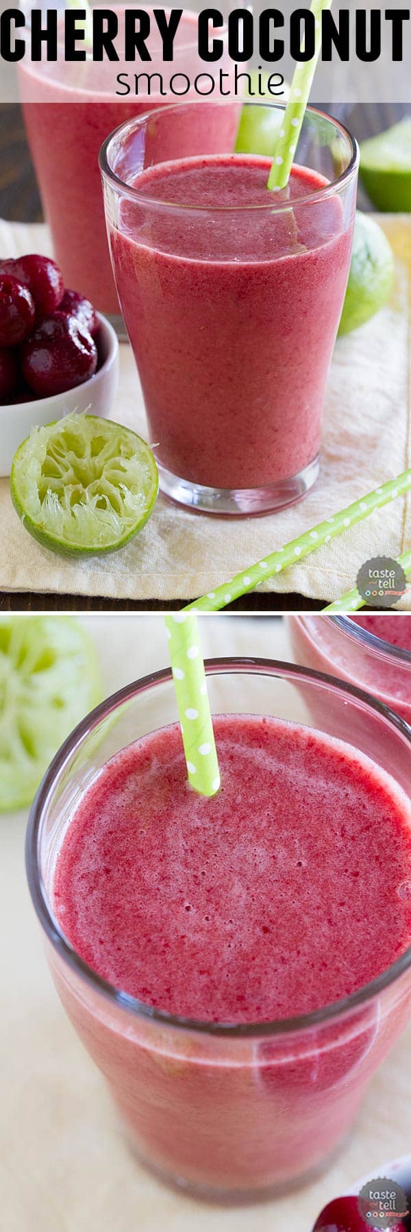 Sweet and refreshing, this Cherry Coconut Smoothie is only 115 calories and 3 ingredients!