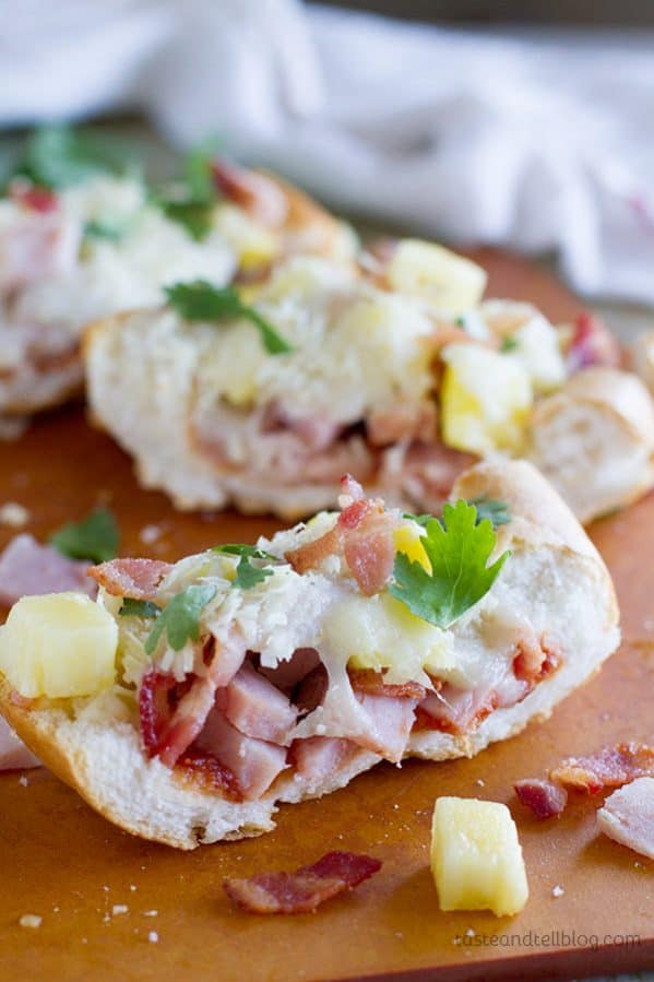 French Bread Hawaiian Pizza - The flavors of Hawaiian pizza served on French bread for a great dinner idea.