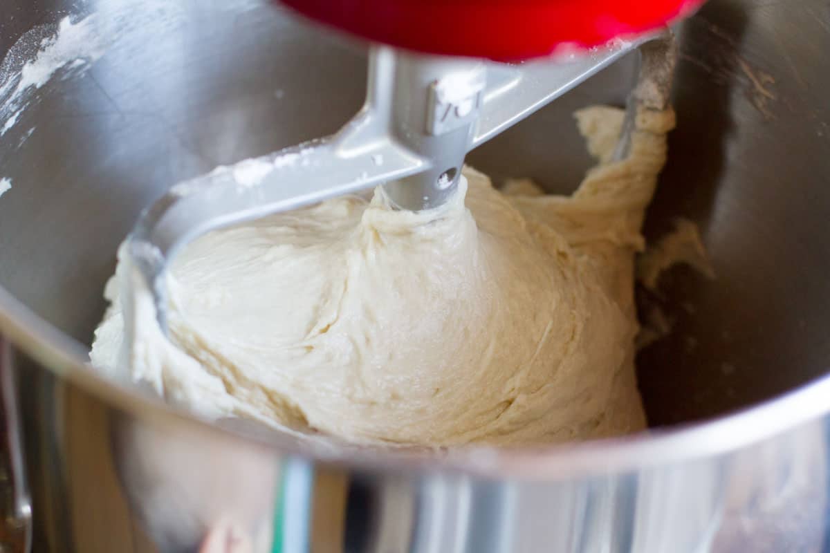mixing dough for homemade pizza
