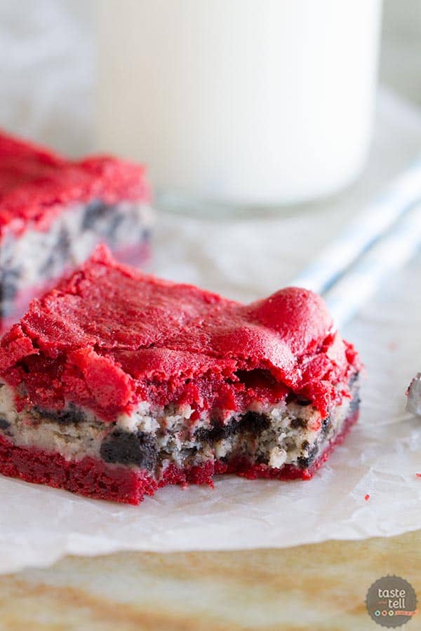 Oreo Cream Cheese Stuffed Red Velvet Brownies