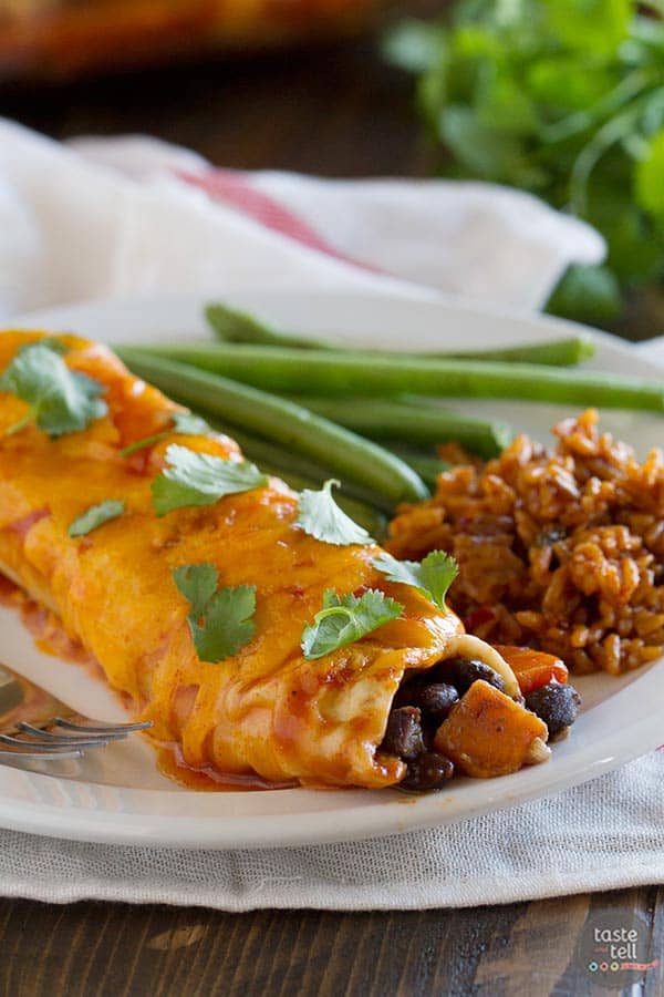 Sweet Potato and Black Bean Enchiladas - Taste and Tell