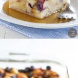 Blueberry Banana French Toast Bake collage with text overlay.