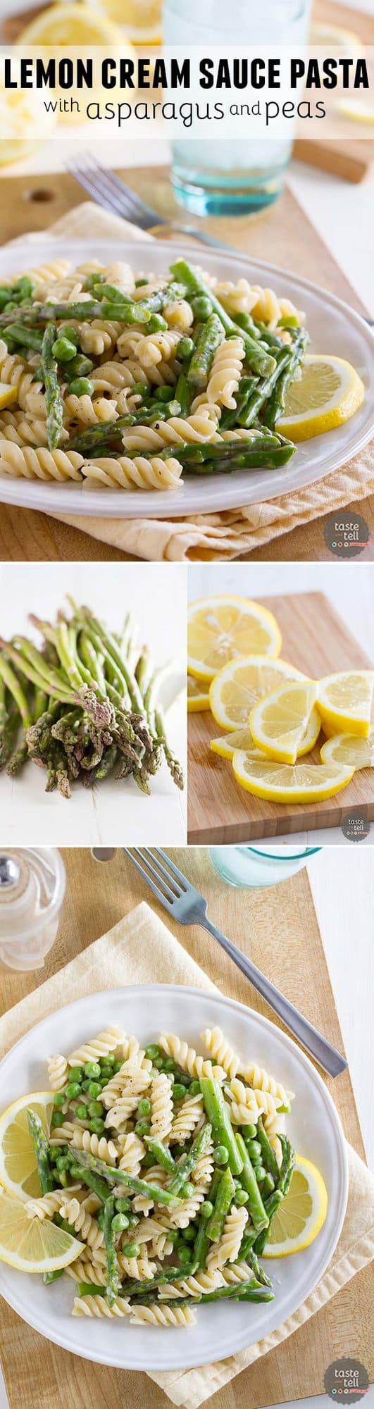 A light citrus flavor brightens this silky cream sauce in this Lemon Cream Sauce Pasta with Asparagus and Peas.